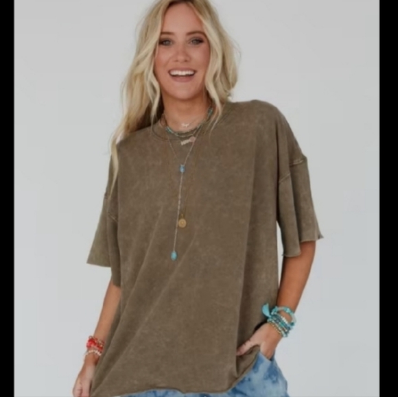 Three bird nest Casual Bliss top by Zenana, ash mocha T-Shirt, L/XL - Picture 4 of 8